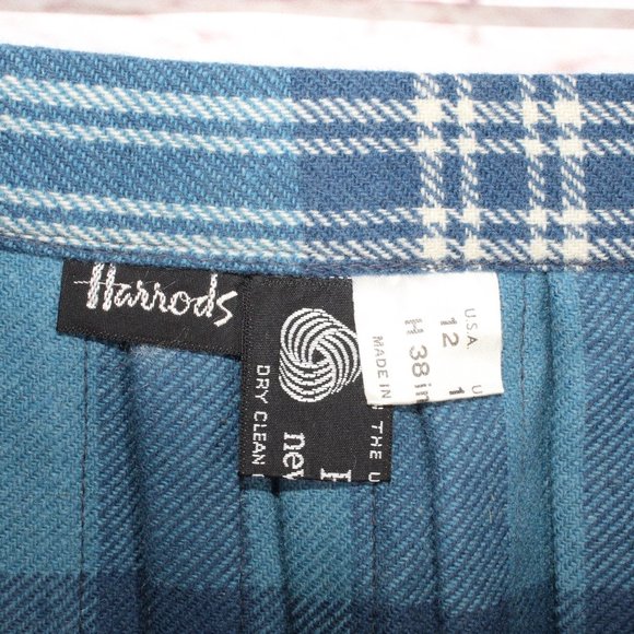 Vintage Harrods Blue 100% Wool Plaid Tartan Kilt Skirt Size 12 - Picture 7 of 9